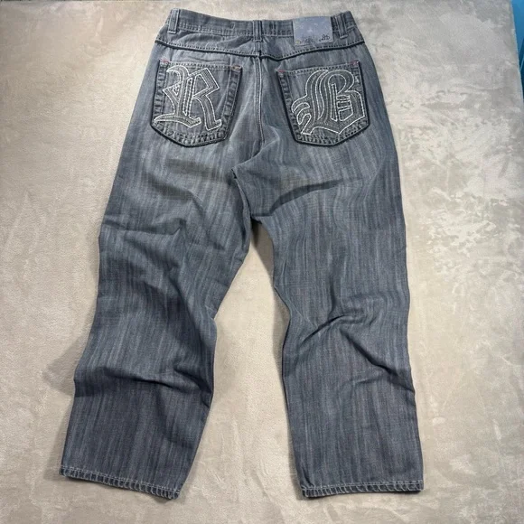 Vintage Royal Blue Jeans Men's Sz 36x32 Grey Baggy Y2K 90s Hip Hop Skater - Picture 4 of 10